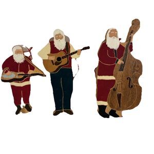 3 Santas In A Band Handmade Cut And Painted By A Local (Mississippi) Artist.
